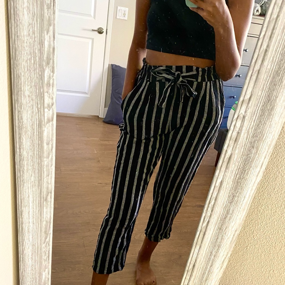 Striped Paperbag Waist Pants